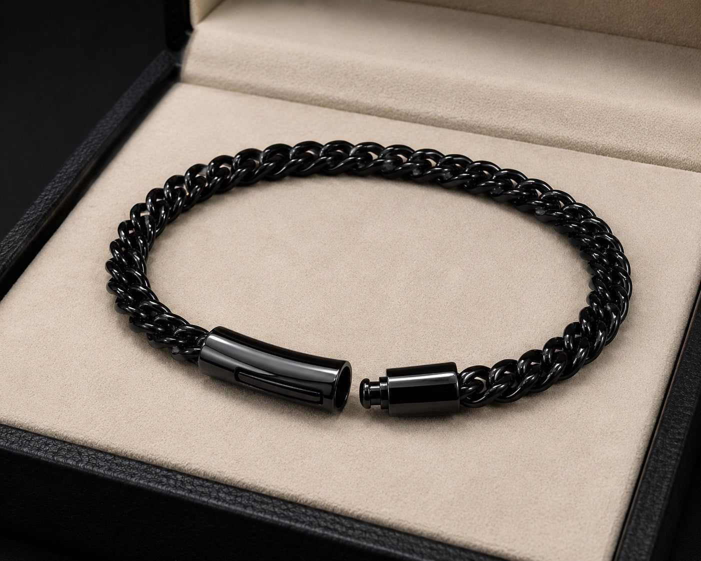 Black stainless steel franco chain bracelet with a push button
