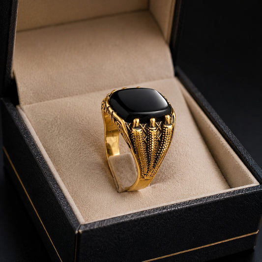 Mens black stone ring