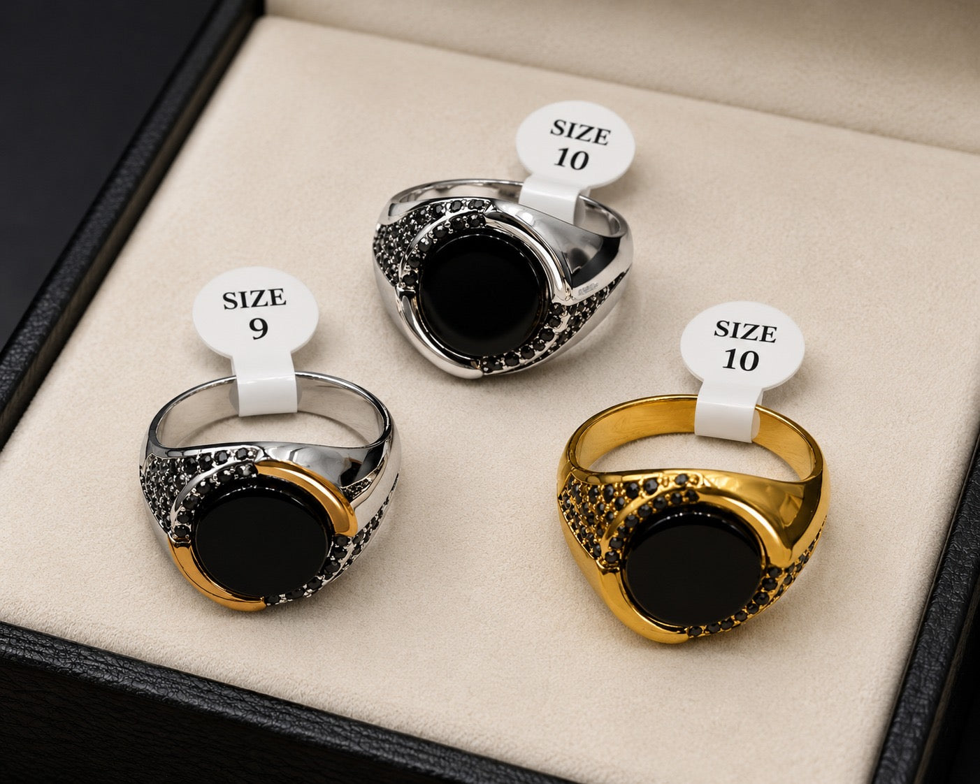 Mens black stone signet ring